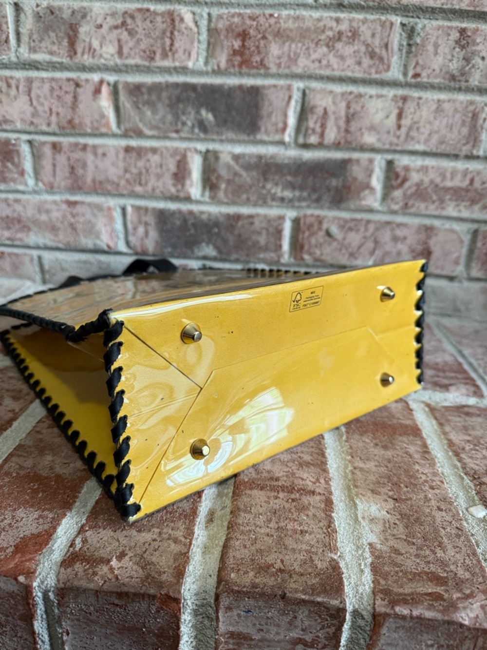 UpCycled Fendi Yellow shopping bag with leather Black Trim - Picture 5 of 9